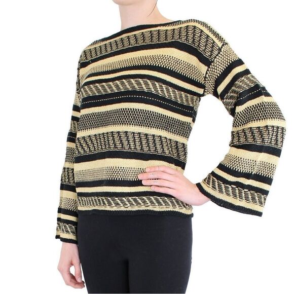 Polo Ralph Lauren Women's Linen blend Stripe Knit Sweater Black/Beige Sz L - Picture 2 of 7